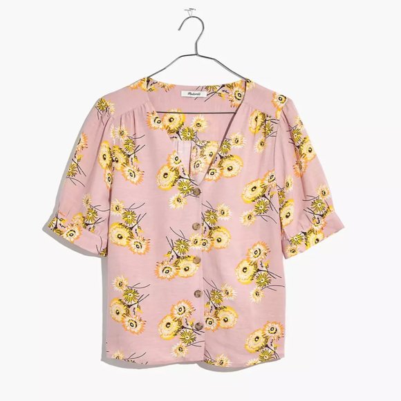 Madewell Plaza Button-Front Linen Shirt in Dutch Dandelions - Picture 1 of 9